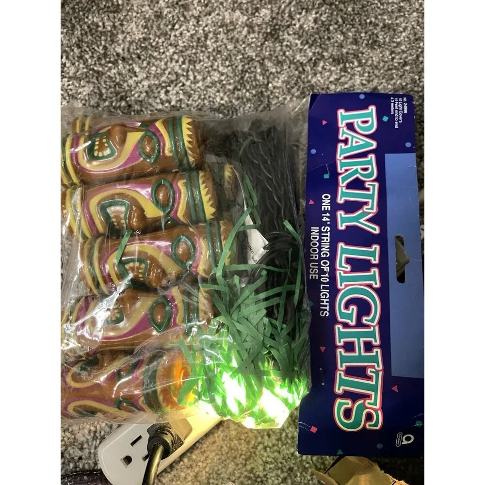 Amscan Tiki Party Lights 10 Blow Mold Style Covers RV Camper Luau Decor 14ft NOS
